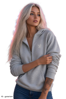 Frauen Kapuzenpullover Wolf Zipp grau